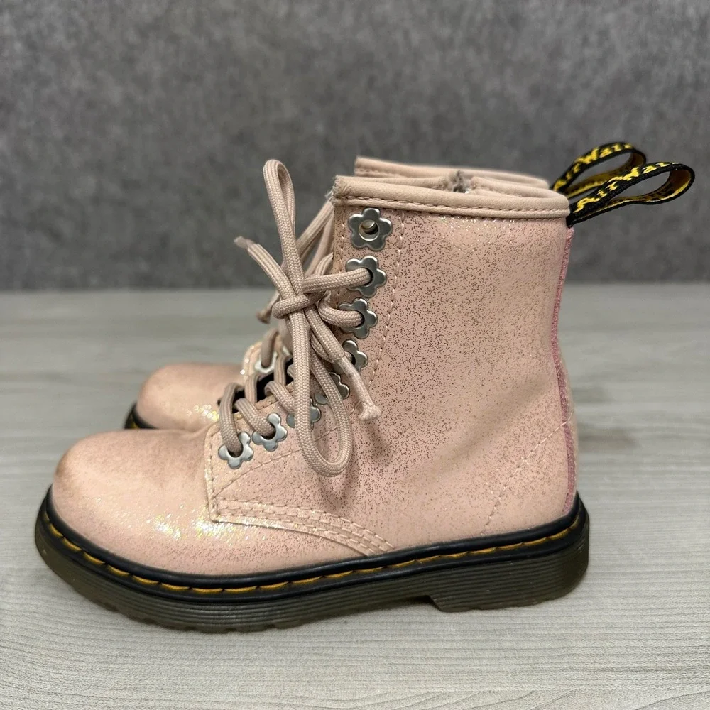 Dr. Martens 1460 Glitter Boots Kids Sz 11 US‎ Powder Pink Silver Flower Eyelets